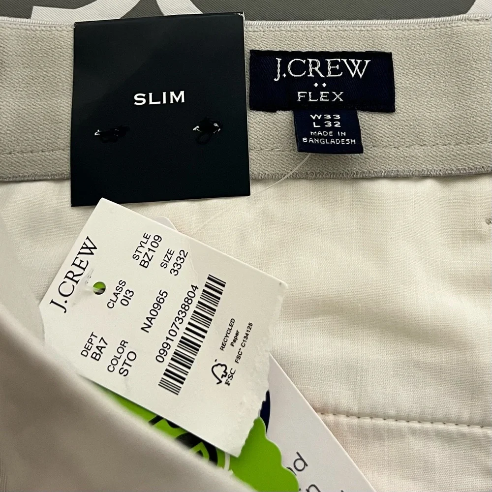 J Crew TruTemp 365 Pants‎ Mens 33x32 Beige Khaki Chino Slim Thermal Comfort NWT